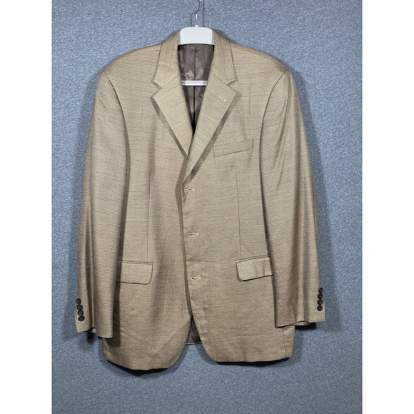 Andrew Fezza Other - Andrew Fezza Fusion Mens Tan Brown Micro Check 3 Button Blazer Sport Coat 42L‎